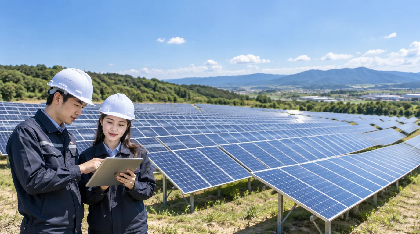 100kW 태양광 발전소에서 발전량을 점검하는 현장 전문가