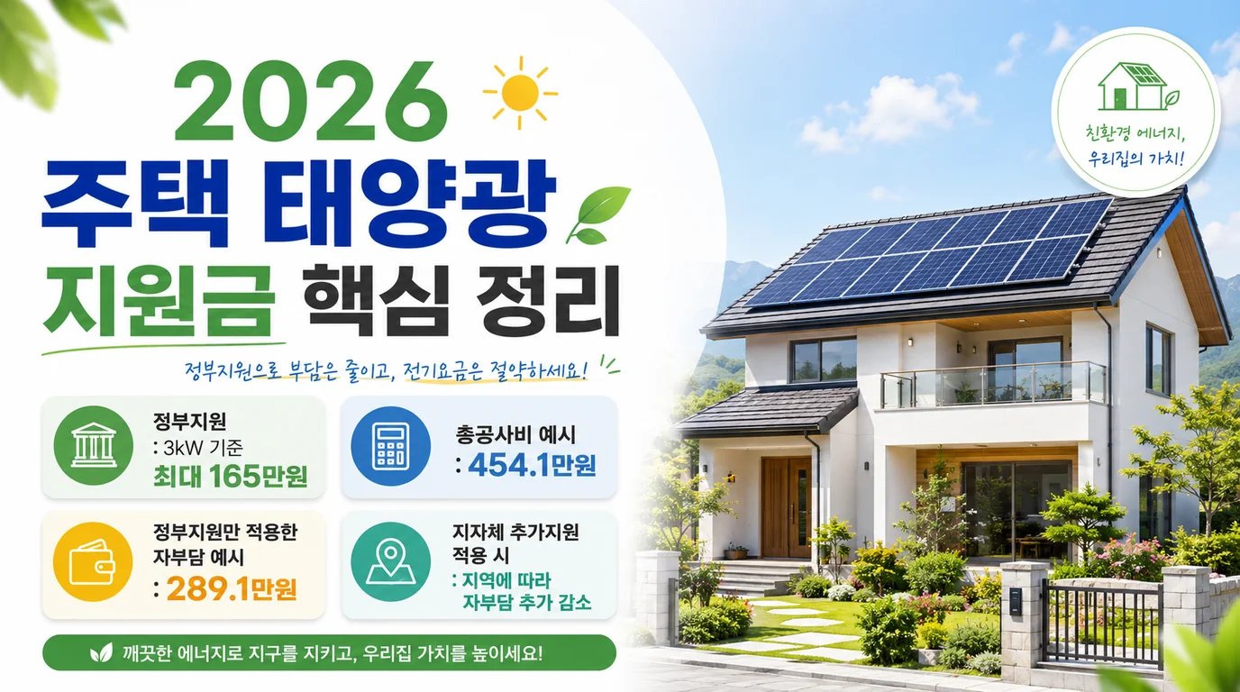 2026 주택 태양광 지원금 3kW 정부지원 최대 165만원과 자부담 예시