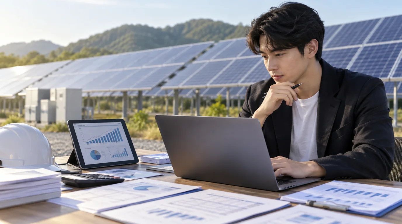 100kW 태양광 발전량과 예상 수익을 분석하는 모습