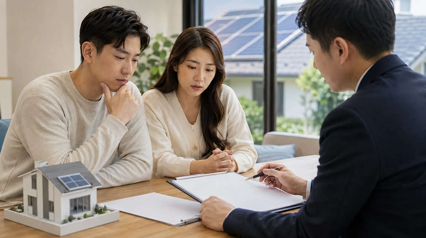 주택 태양광 탄소배출권 외부사업 참여 조건과 수익 배분을 상담하는 모습