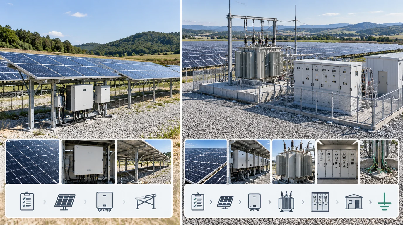 100kW 저압과 500kW 특고압 태양광 발전소의 주요 설비 차이
