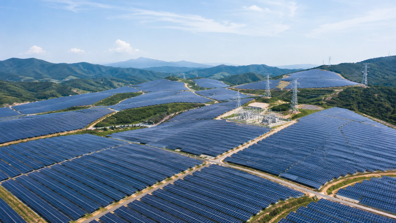 1,000MW 규모의 대규모 태양광 발전사업을 상징하는 태양광 발전소 전경