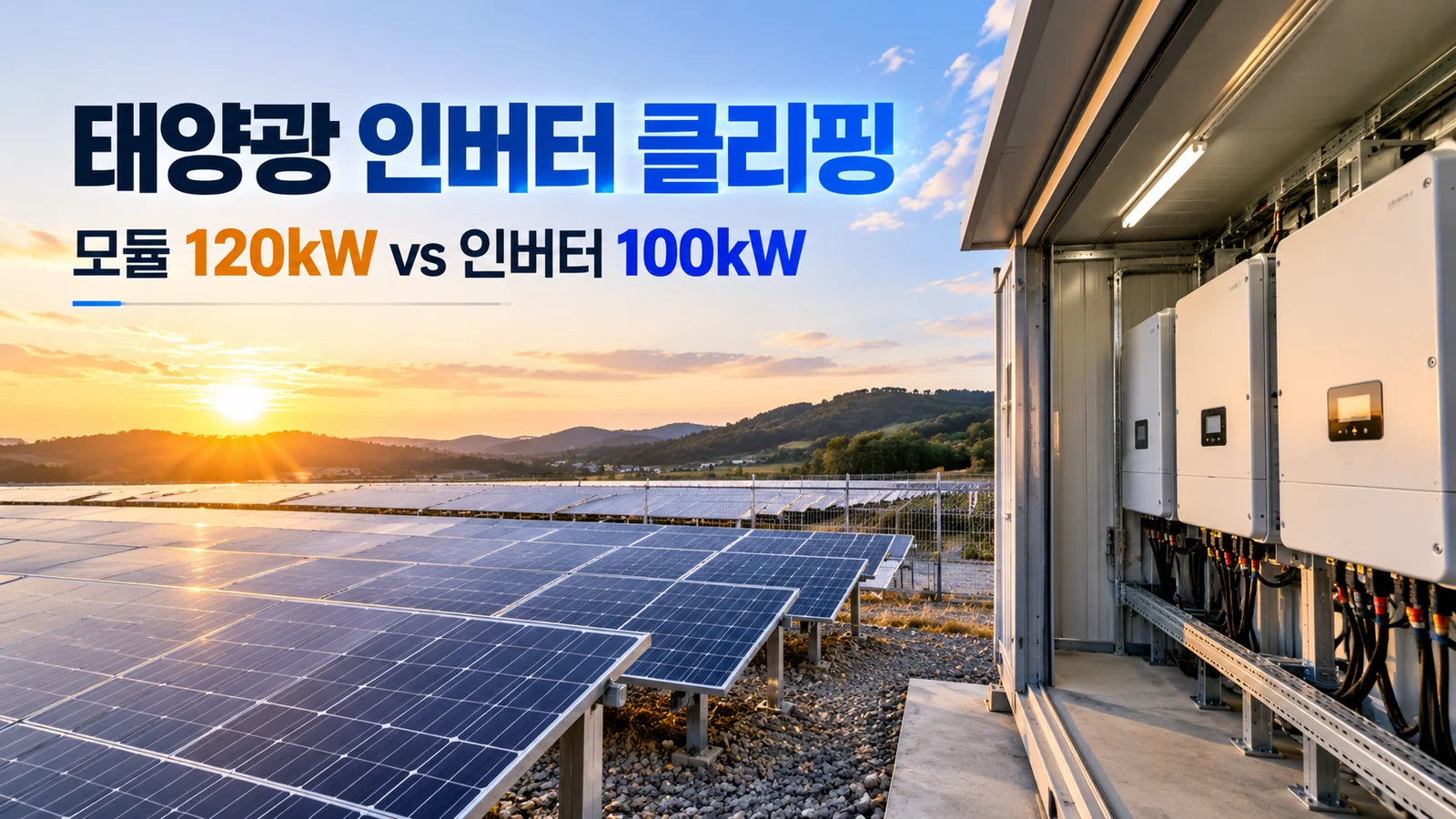 태양광 모듈 120kW와 인버터 100kW의 용량 차이와 클리핑 현상을 소개하는 태양광 발전소 대표 이미지